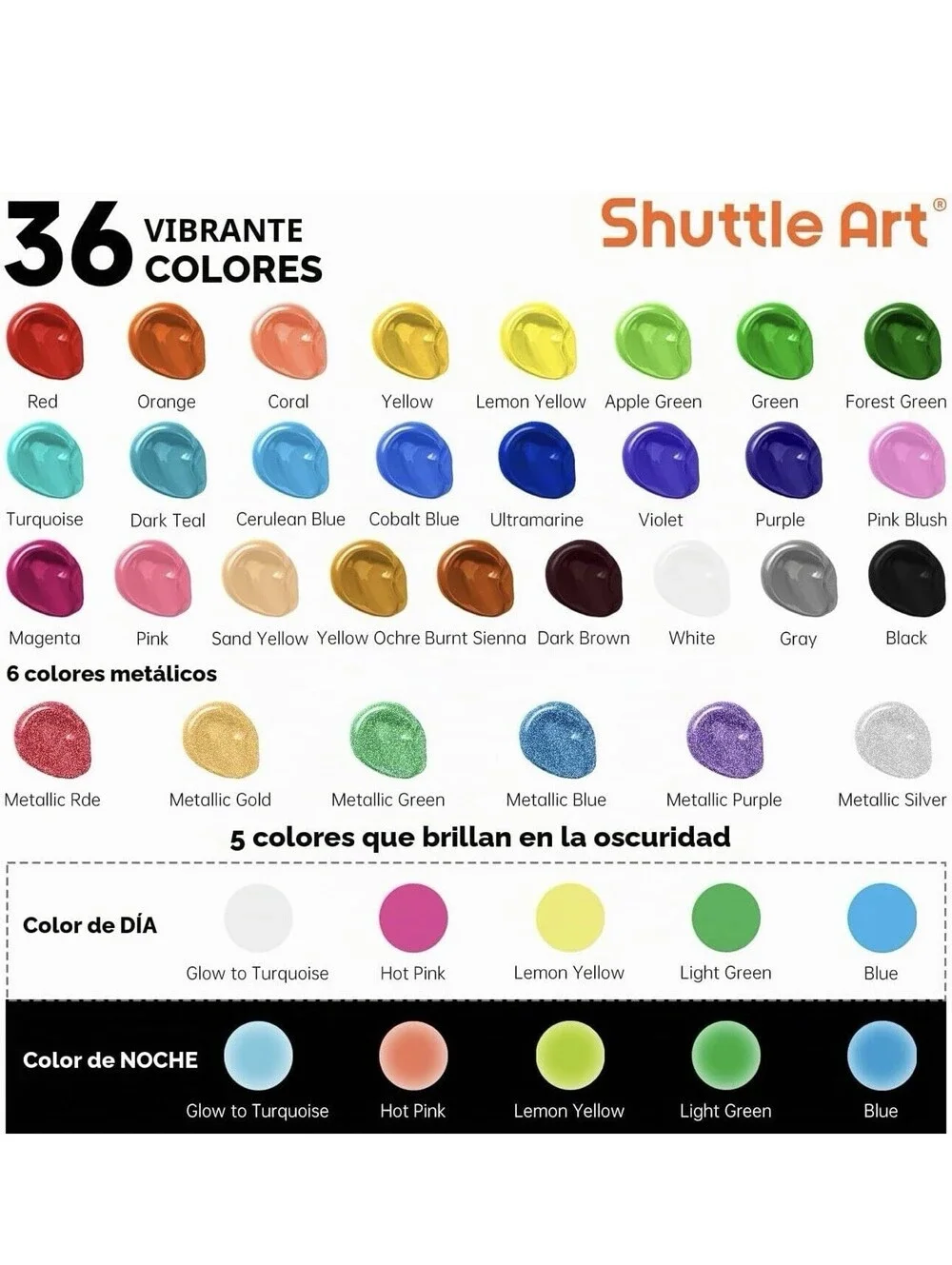 Acrylic Paint Set 36 Colors with Brushes & Palette 2oz Bottles Non-Toxic NWB